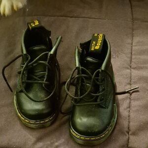 Dr. Martens Kids Black Boots with Yellow Stitching